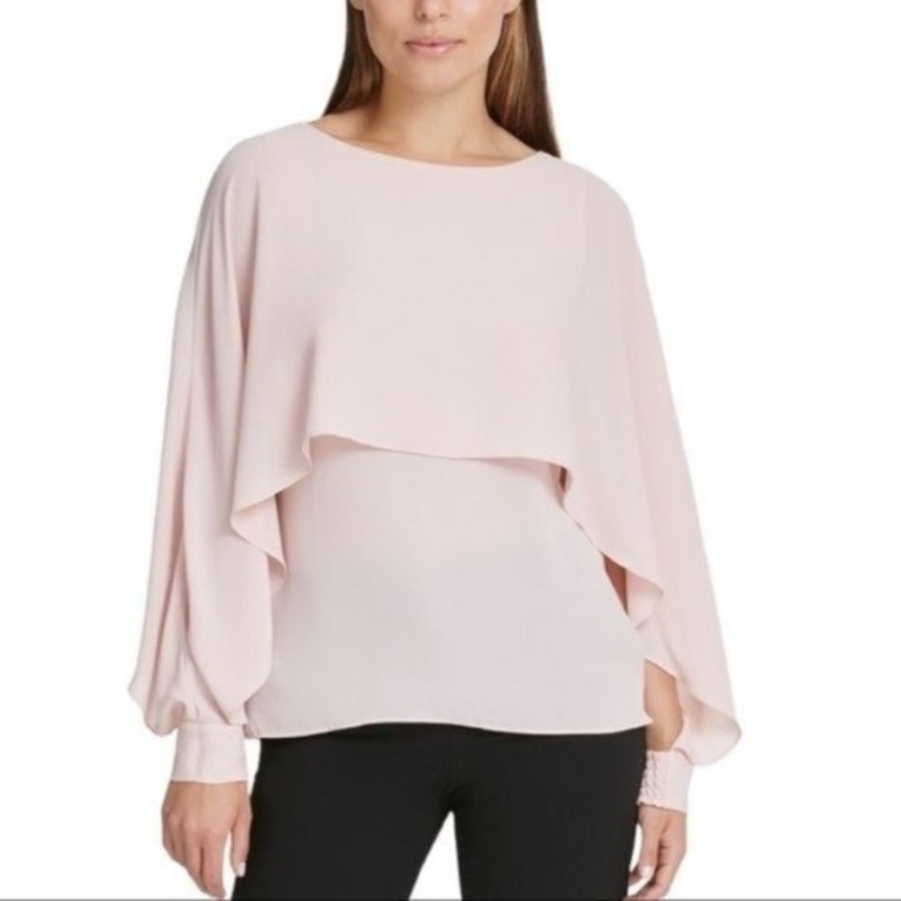 DKNY Drapey Cape Style Long Sleeve Top - Pink - NWT - Size XS